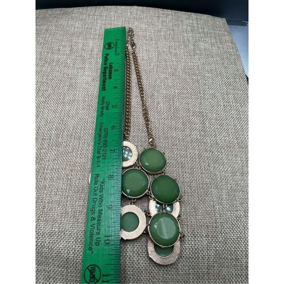 Green Bib Bauble Necklace Gold tone Chain St Patricks Day Jewelry - Picture 7 of 9